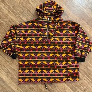 Vintage Aztec Geometric Pattern Fleece Hoodie, Sz L